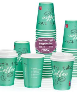 MH QUALITY Hochwertige Coffee To Go Becher Grün - Premium 300ml Einweg Pappbecher für Kaffee | 200 Stück | Ohne Deckel