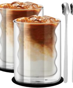 Nizirioo 2er Set Doppelwandige Kaffeegläser 200ml Latte Macchiato Thermogläser Mit Untersetzern Cappuccino Tassen Klares