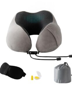Good Nite Ergonomisches Memory Foam Nackenkissen für Erwachsene - Flugzeug- und Auto-Verwendung, grau | Waschbar mit sch
