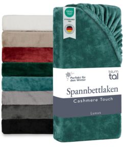 Blumtal Spannbettlaken Cashmere Touch Plüsch - Oeko-TEX zertifiziert - Winterbezug 180 x 200 Petrol