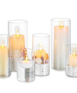 Glasseam Windlicht Glas Kerzengläser Groß 6er Set Verdickte Kerzenhalter für Hochzeit Deko Outdoor Tischdeko