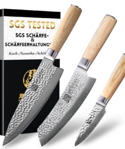Japanisches Messerset Aus Echtem Damaststahl VG-10, SGS-Geprüfte Schärfe, Ideal Für Den Koch- und Santokugebrauch Im Hau