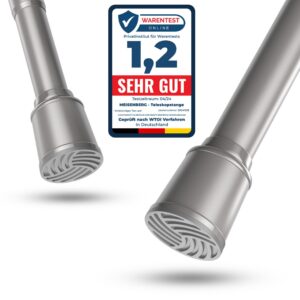 MEISENBERG Gardinenstange Grau - Teleskopstange - Für Dusch- und Outdoor-Vorhänge - Bohrenfrei - 270-320 cm, Ø32mm