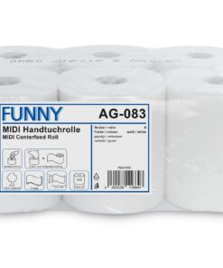 Funny Handtuchrolle 20 cm, 2-lagig, Hochweiß, 450 Blatt, Perforiert, für Gastronomie, Schulen & Haushalt, 1 x 6 Rollen