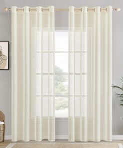 EMEMA Transparente Leinen Gardinen Wohnzimmer Modern 2er Set 140 x 245cm Elfenbein