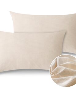 ATsense Baumwolle Gestreift Kissenbezug 100% Gewaschene Baumwolle für Allergiker 40x80 Beige OEKO-TEX