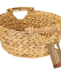 HMF Aufbewahrungskorb rund leer geflochten aus Wasserhyazinthe mit Holzgriffen für Schönes geschenken | 30 x 12 cm HMF