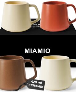 MIAMIO Kaffeetassen 4er-Set/Kaffeebecher Keramik - Mikrowellen- und Spülmaschinenfest - Perfekt für Cappuccino, Tee, Esp