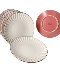 MÄSER OSITA Rose-Weiß 6er Set Kuchenteller rosa cremefarbene Steingut für 6 Personen Salat Dessert Fingerfood