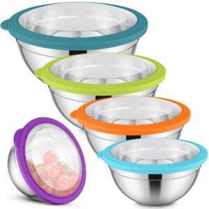 Herogo Rührschüssel 5er Set, Edelstahl Schüssel zum Backen und Servieren, Bunt, 4,5L/2,7L/1,5L/1,2L/0,7L, Stapelbar, Spü