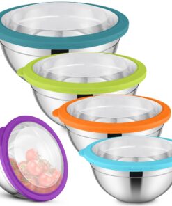 Herogo Rührschüssel 5er Set, Edelstahl Schüssel zum Backen und Servieren, Bunt, 4,5L/2,7L/1,5L/1,2L/0,7L, Stapelbar, Spü