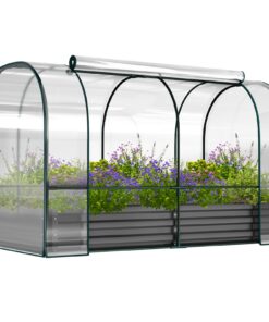 SUNYRISY Hochbeet Metall mit Sichtfenster, geeignet für Gemüsegarten und Blumenbeete, großes Abdeckfenster und bequemer