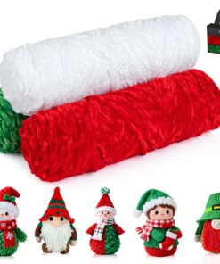 Ilauer Chenille Wolle 3x100g Rot, Weiß, Grün - Weich, Weihnachtsfarben für Häkeln und Stricken - Plüschwolle Garn