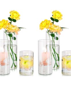Hewory 6er Glas Zylinder Vase Set Ø 6.5cm 10/15/20cm für Kerzen Hochzeit Tischdeko