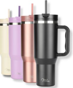 Milu Thermobecher 1200ml - 48h Eis/24h kalt/12h heiß - Edelstahl Tumbler mit Griff (Schwarz, 40oz)
