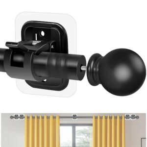 Edelstahl Curtain Rod Ohne Bohren 77-151 cm Für Schlafzimmer und Wohnzimmer Schwarz