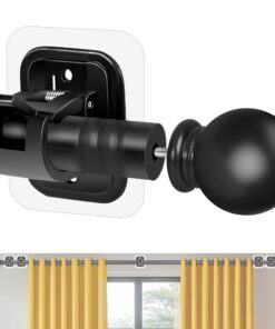 Edelstahl Curtain Rod Ohne Bohren 77-151 cm Für Schlafzimmer und Wohnzimmer Schwarz