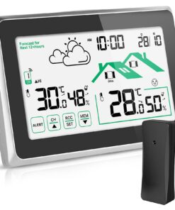 Funkwetterstation mit DCF Funkuhr fürOutdoor- use | Digitaluhr LCD Touchscreen für Wetterstation | Thermometer und Feuc
