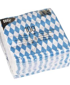 Papstar Servietten - Tissueservietten bayrisch blau (100 Stück) - 1-lagig, 1/4-Falz, 33 x 33 cm - ideal für Gastronomie