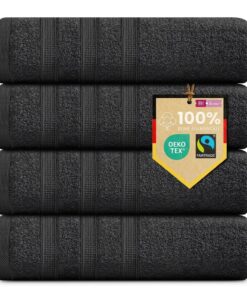 B!HOME Handtücher Premium 4er Set – 100% Baumwolle, 50×100 cm, Schwarz – Weich, Saugstark & Pflegeleicht