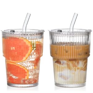 VITEVER 400ml Glasbecher mit Deckel und Strohhalm für Kaffee und Smoothies, ideal für Traveler und Familien | VITEVER L