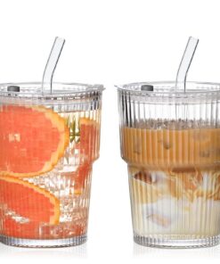VITEVER 400ml Glasbecher mit Deckel und Strohhalm für Kaffee und Smoothies, ideal für Traveler und Familien | VITEVER L