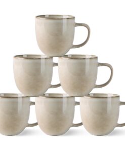 GBhome Steingut Kaffeetassen 350 ml 6er Set mit großem Henkel spülmaschinenfest für Cappuccino Latte