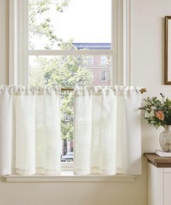 TOPICK Scheibengardinen Cream Weiß für Wohnzimmer und Küche Lichtdurchlässige Küchenvorhänge Kurz Gardinen 2er Set 65x60