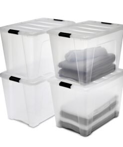 Iris Ohyama DDNTB-60 Aufbewahrungsboxen mit Transparentem Deckel, 60L, 4er-Set, Sicherer Verschluss, Schlafzimmer, Büro,
