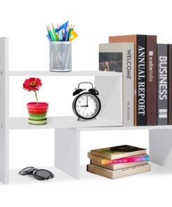 Voency Bücherregal Klein Desktop Organizer Holz Verstellbar für Büro Bedarf | Voency Ausziehbares Standregal Klein Büch