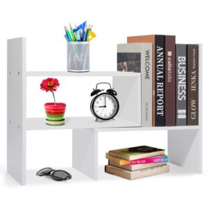 Voency Bücherregal Klein Desktop Organizer Holz Verstellbar für Büro Bedarf | Voency Ausziehbares Standregal Klein Büch