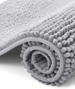OLANLY Chenille Badematte rutschfest für Badezimmer Weich und saugfähig, Hellgrau 40x60 cm OEKO-TEX