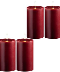 Novaliv 4X LED Stumpenkerze mit Timer - 6 Stunden Rot - Echtwachs - flammenlos - warmweiß - 7,5cm Ø x 12,5cm Höhe - 2 AA