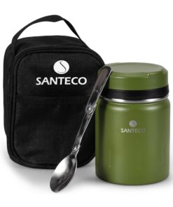 SEO-Titel: SANTECO Thermobehälter für Essen 18/8 Edelstahl, 500ml, 24 Stunden Kaltbehälter mit Isolierbeutel und Löffel