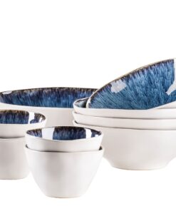 MÄSER Serie Frozen 9-teiliges Bowl Set, Blau, 26 cm, händlich lasiert, organische Formen,Vintage Look, für Familienshmah