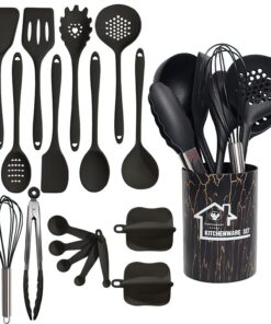 SchwarzRecursive Küchenhelfer Set 18 Stücks, Non-stick Heat-Resistant Silikon Küchenutensilien | SchwarzKochutensilien