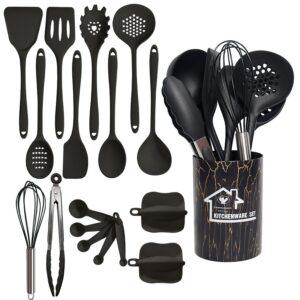 SchwarzRecursive Küchenhelfer Set 18 Stücks, Non-stick Heat-Resistant Silikon Küchenutensilien | SchwarzKochutensilien