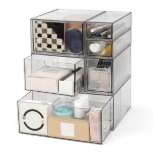OSTWOLKE Acryl Büro Schreibtisch Organizer 6-Schubladen Durchsichtig, 23x16,5x28,5 cm – Büro & Homeoffice Ideal für Kosm
