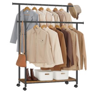 SONGMICS Rollende Kleiderschrankstange, 2-Ständer, vintagebraun-tintenschwarz, ideal für Kleiderkomplettierung in der Ga