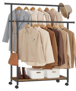 SONGMICS Rollende Kleiderschrankstange, 2-Ständer, vintagebraun-tintenschwarz, ideal für Kleiderkomplettierung in der Ga