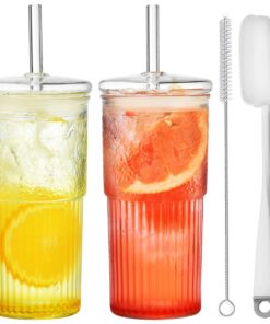 ALINK 570ML Bubble Tea Glasbecher mit Deckel und Strohhalm Geschenk 2 clean Pinsel
