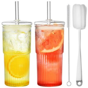 ALINK 570ML Bubble Tea Glasbecher mit Deckel und Strohhalm Geschenk 2 clean Pinsel