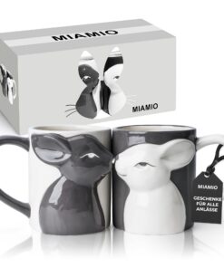 MIAMIO Hasen Tassen Set für Frauen und Männer - Spülmaschinen- und Mikrowellenfest als Geschenk zum Geburtstag, Valentin