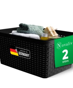 Novaliv 2 Stück Schwarz Kunststoff Aufbewahrungskorb | Perfekt für Bad & Kleidungsaufbewahrung 14L