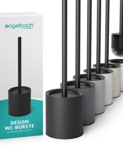 Engelbach® Silikon Klobürste schwarz antibakteriell mit Edelstahl Griff & Halter – Moderne WC Bürste Toilettenbürste
