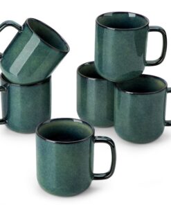 vancasso STARRY Steingut Kaffeetassen Set 6er 480ml Grün - Spülmaschinenfest Mikrowellenfest mit Henkel