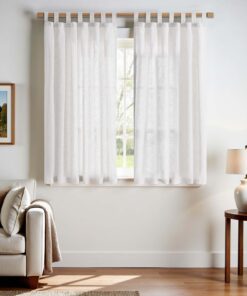 TOPICK Weiß Gardinen für Wohnzimmer und Schlafzimmer Lichtdurchlässig und elegante Bauernhaus-Style (2er Set 140Bx145H c