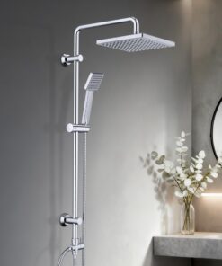 JOHO Edelstahl Regendusche Set für Bademagier im Badzimmer mit ABS Kopfbrause und Duschstange 20x20cm