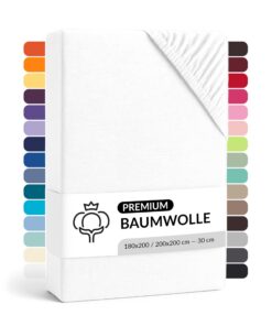LARAWELL Spannbettlaken 180x200cm Baumwolle, weiß, formstabil und atmungsaktiv