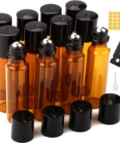 **12 Stück Edelstahl-Roller für Roll on Glasflaschen 10ml für ätherisches Öl** | **Braun Roll on Öl Flaschen Set 10ml f